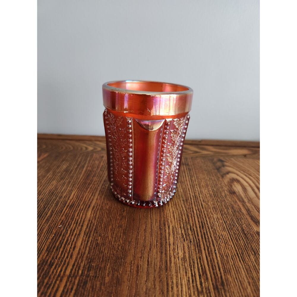 St. Clair Red Holly Band Carnival Glass Tumbler